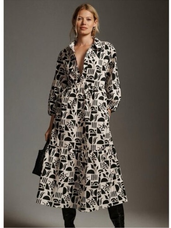 Anthropologie Dresses & Skirts - Anthropologie Black and Cream Abstract Print Maxi Dress